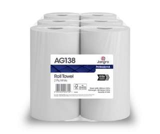 Jangro Roll Towel 100m x 200mm White 2 Ply Pure (Case of 6)